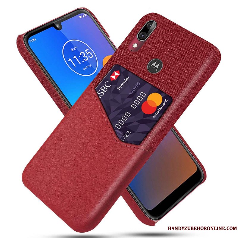 Etui Moto E6 Plus Læder Klud Mønster, Cover Moto E6 Plus Telefonnubuck