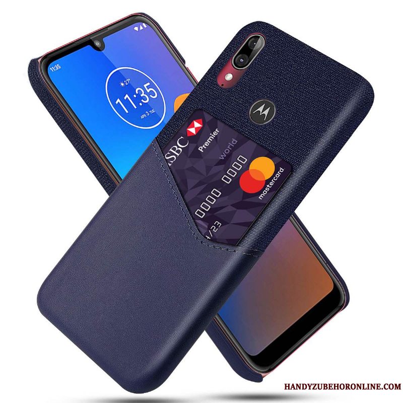 Etui Moto E6 Plus Læder Klud Mønster, Cover Moto E6 Plus Telefonnubuck