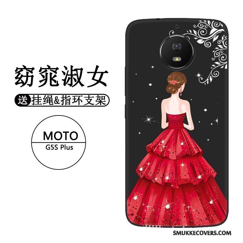 Etui Moto G5 Plus Silikone Anti-fald Sort, Cover Moto G5 Plus Tasker Rød Telefon