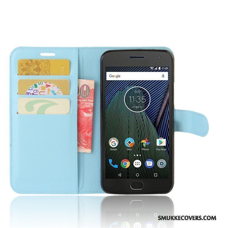 Etui Moto G5 Tegnebog Kort Lyseblå, Cover Moto G5 Læder