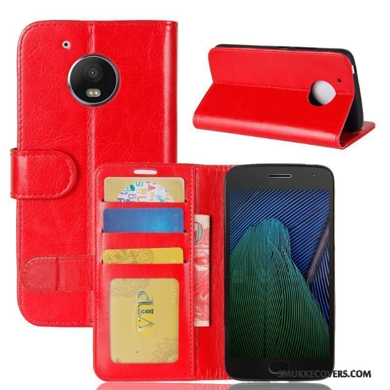 Etui Moto G5 Tegnebog Rød Telefon, Cover Moto G5 Support Mønster Kort