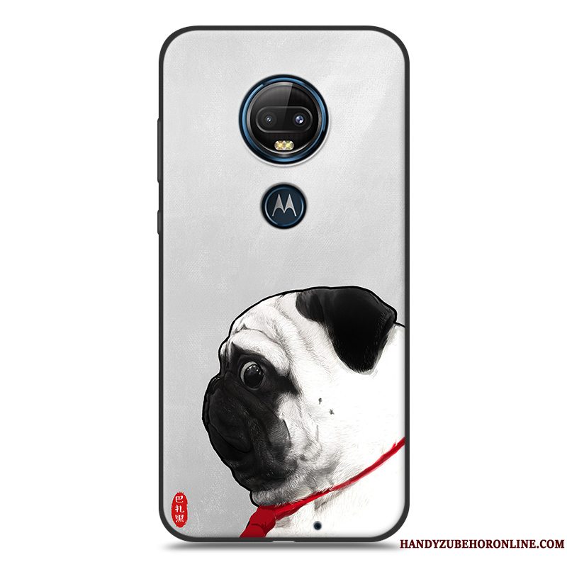 Etui Moto G7 Cartoon Telefongul, Cover Moto G7 Silikone Sort Nubuck