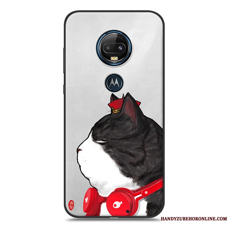 Etui Moto G7 Cartoon Telefongul, Cover Moto G7 Silikone Sort Nubuck