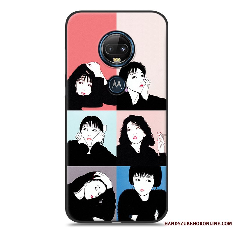 Etui Moto G7 Cartoon Telefongul, Cover Moto G7 Silikone Sort Nubuck