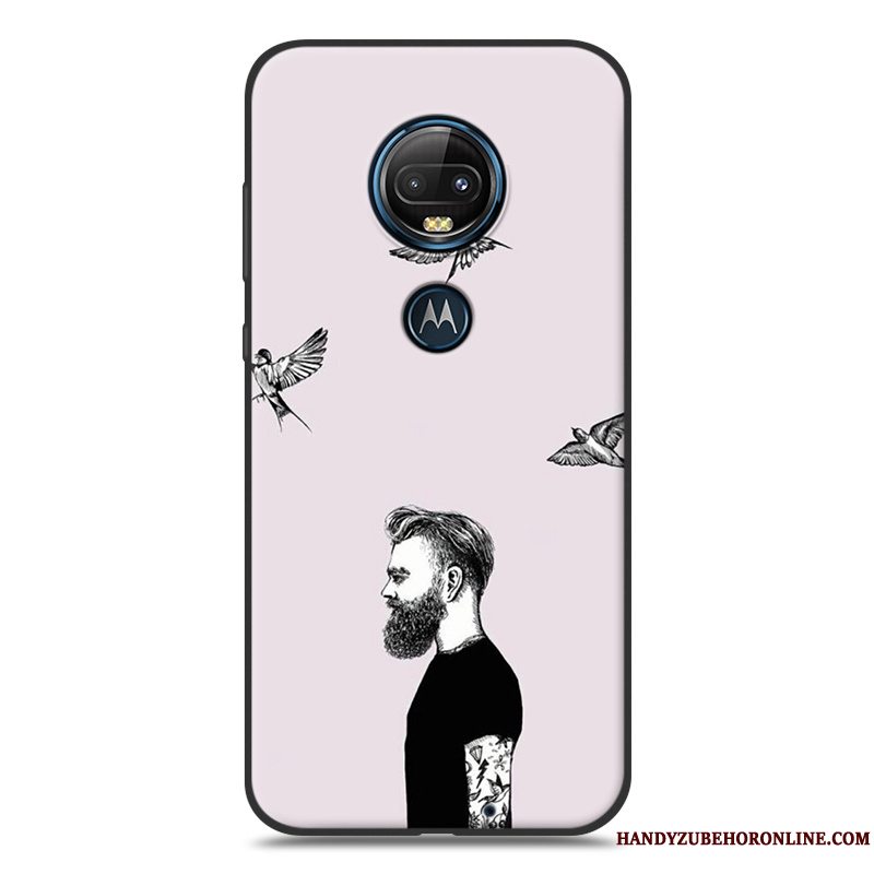 Etui Moto G7 Cartoon Telefongul, Cover Moto G7 Silikone Sort Nubuck