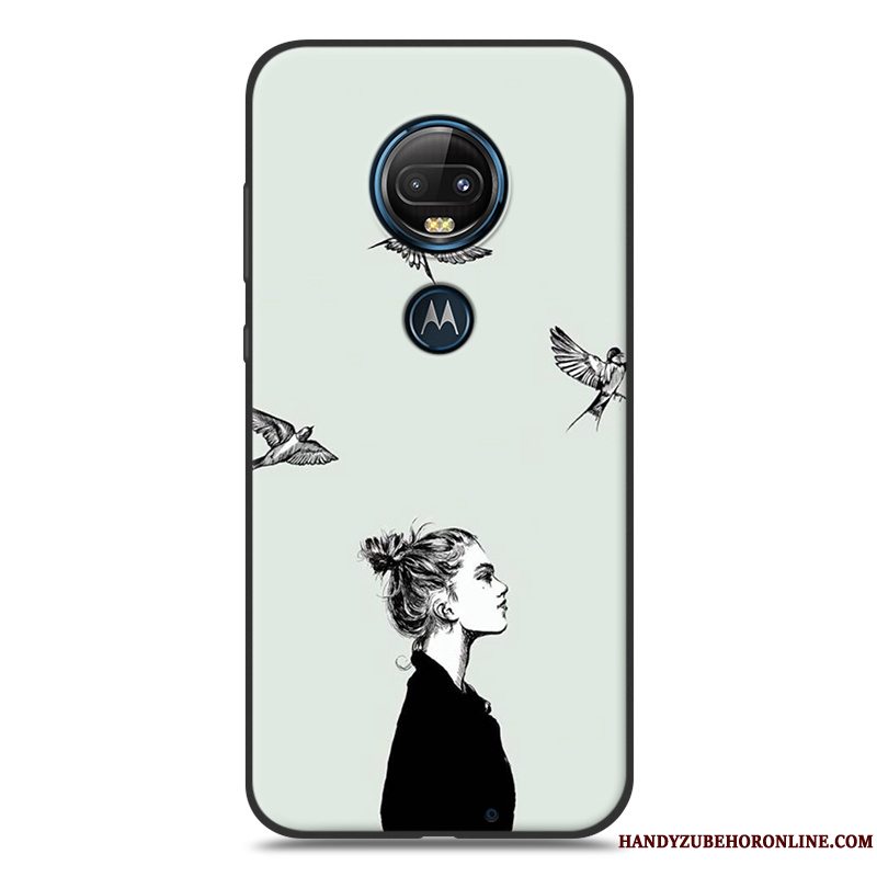 Etui Moto G7 Cartoon Telefongul, Cover Moto G7 Silikone Sort Nubuck