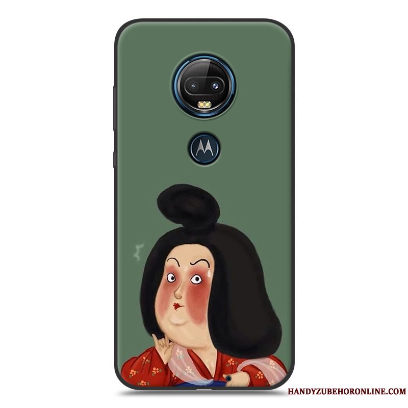 Etui Moto G7 Cartoon Telefongul, Cover Moto G7 Silikone Sort Nubuck