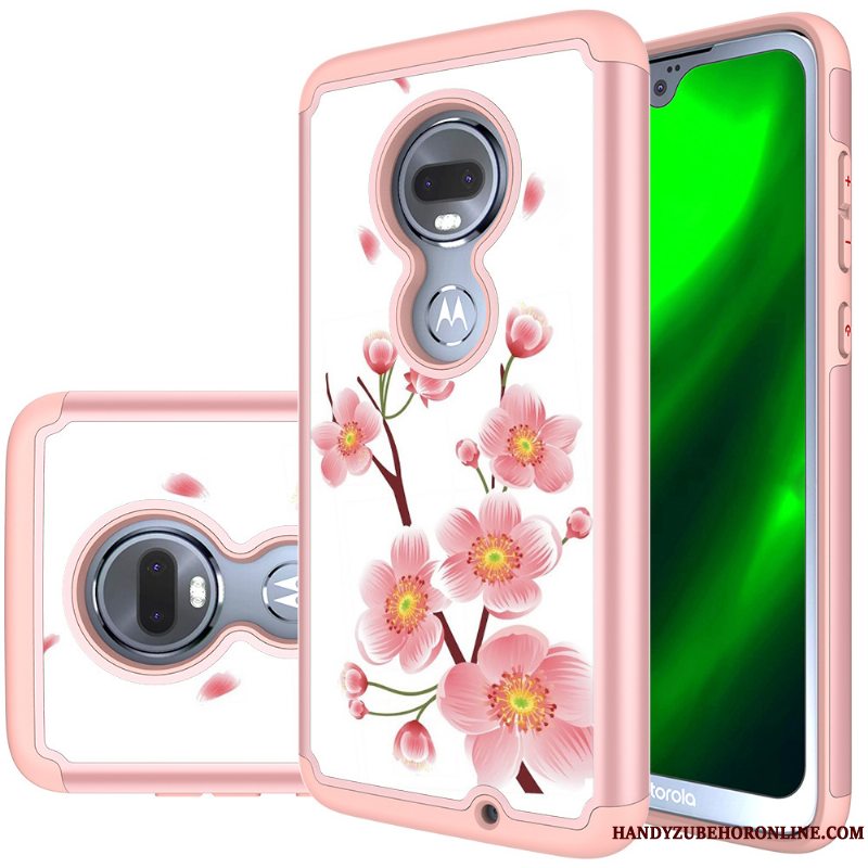 Etui Moto G7 Læder Anti-fald Lilla, Cover Moto G7 Malet Robot