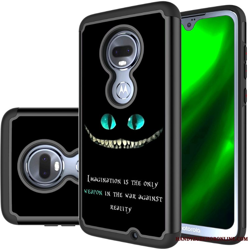 Etui Moto G7 Læder Anti-fald Lilla, Cover Moto G7 Malet Robot