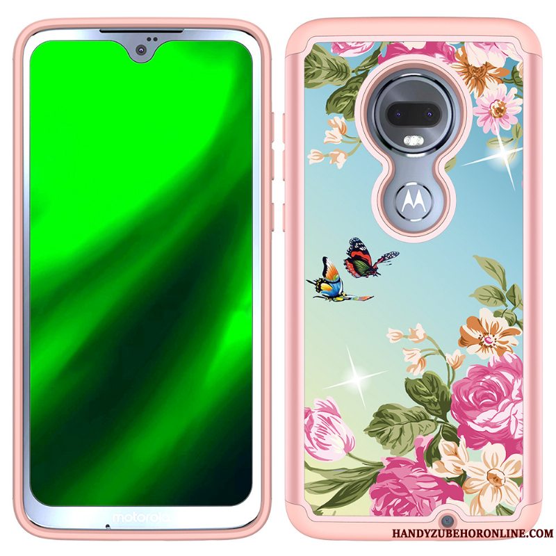 Etui Moto G7 Læder Anti-fald Lilla, Cover Moto G7 Malet Robot