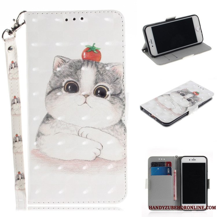 Etui Moto G7 Play Folio Anti-fald Grå, Cover Moto G7 Play Cartoon Fold Telefon