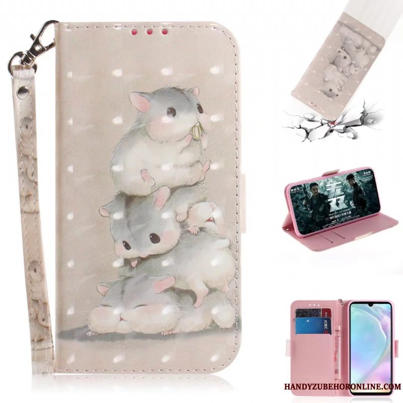 Etui Moto G7 Play Folio Anti-fald Grå, Cover Moto G7 Play Cartoon Fold Telefon