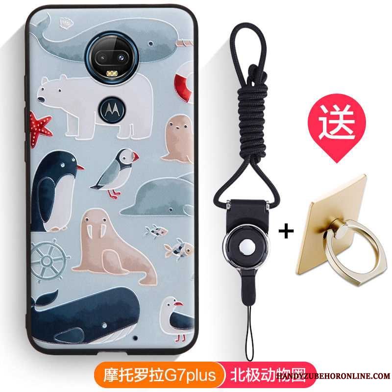 Etui Moto G7 Plus Relief Telefonhvid, Cover Moto G7 Plus Cartoon