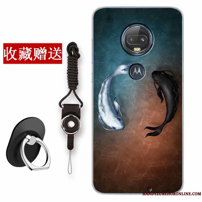 Etui Moto G7 Plus Silikone Kinesisk Stil Anti-fald, Cover Moto G7 Plus Mode Telefonhvid