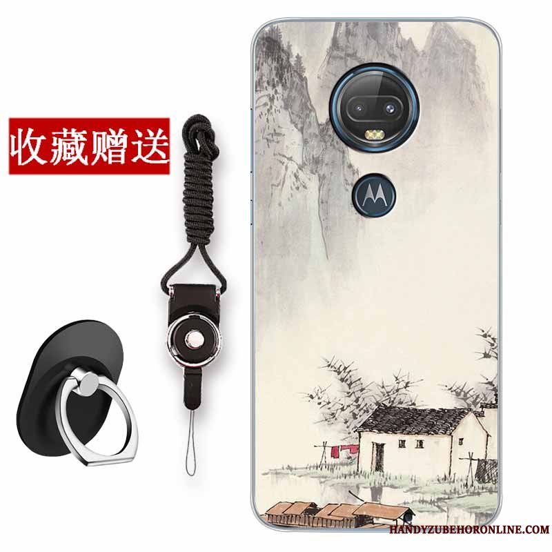 Etui Moto G7 Plus Silikone Kinesisk Stil Anti-fald, Cover Moto G7 Plus Mode Telefonhvid