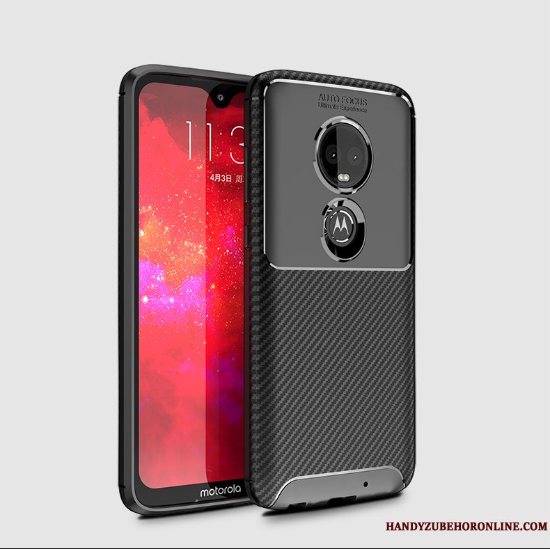 Etui Moto G7 Plus Silikone Tynd Nubuck, Cover Moto G7 Plus Beskyttelse Fiber Gasbag