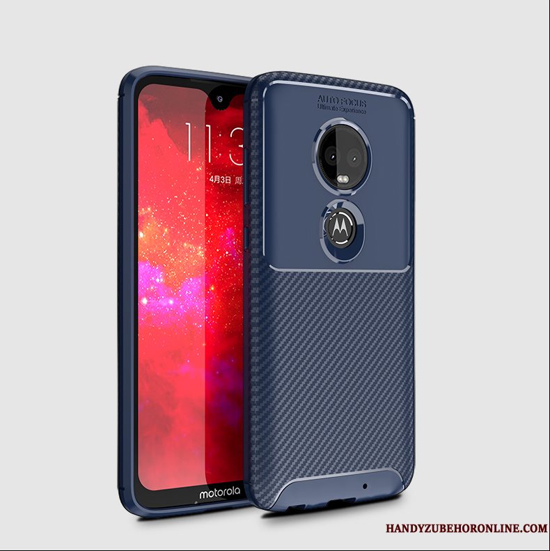 Etui Moto G7 Plus Silikone Tynd Nubuck, Cover Moto G7 Plus Beskyttelse Fiber Gasbag