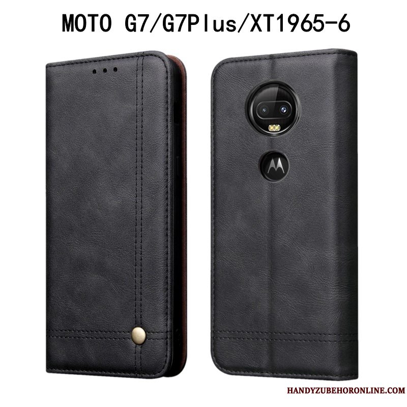 Etui Moto G7 Plus Vintage Rød Anti-fald, Cover Moto G7 Plus Læder Telefon