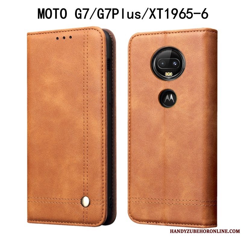 Etui Moto G7 Plus Vintage Rød Anti-fald, Cover Moto G7 Plus Læder Telefon
