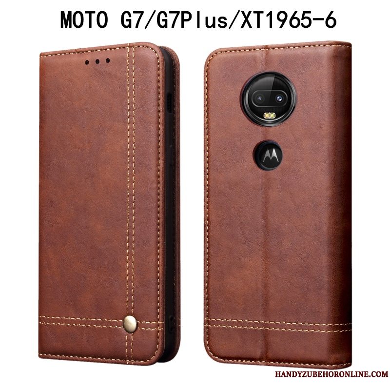 Etui Moto G7 Plus Vintage Rød Anti-fald, Cover Moto G7 Plus Læder Telefon