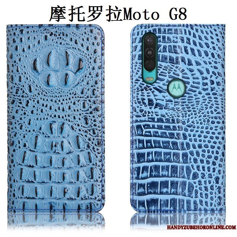 Etui Moto G8 Læder Anti-fald Telefon, Cover Moto G8 Sort