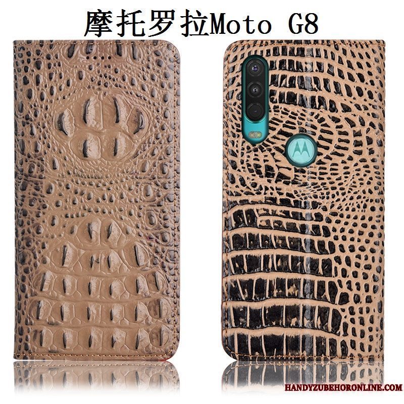 Etui Moto G8 Læder Anti-fald Telefon, Cover Moto G8 Sort