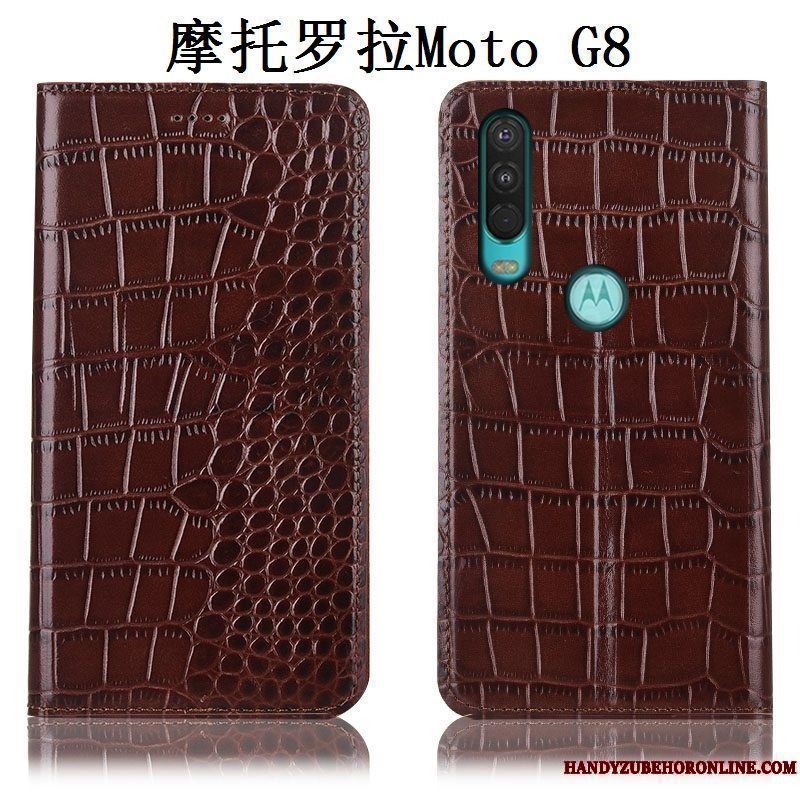 Etui Moto G8 Læder Telefonanti-fald, Cover Moto G8 Tasker Rød