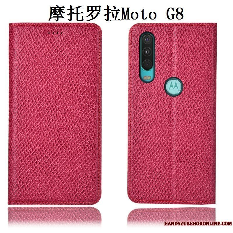 Etui Moto G8 Læder Telefonmesh, Cover Moto G8 Sort Mønster