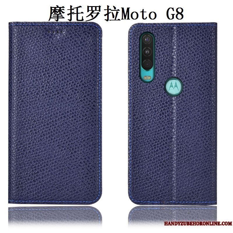 Etui Moto G8 Læder Telefonmesh, Cover Moto G8 Sort Mønster