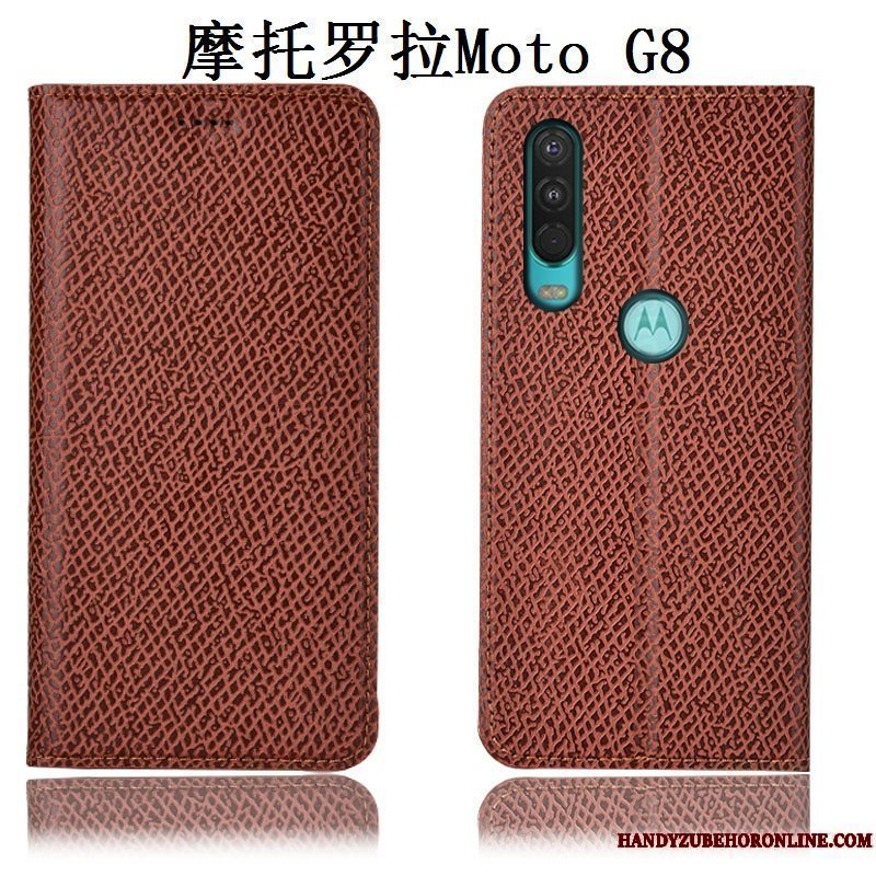 Etui Moto G8 Læder Telefonmesh, Cover Moto G8 Sort Mønster