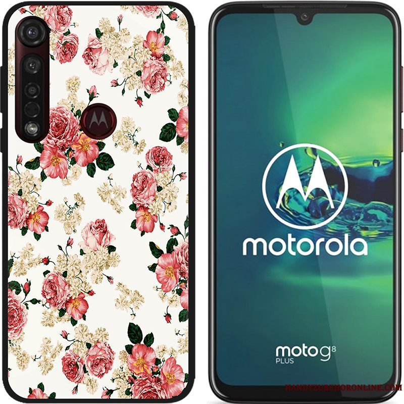 Etui Moto G8 Plus Cartoon Lyserød Nubuck, Cover Moto G8 Plus Kreativ Telefonsort