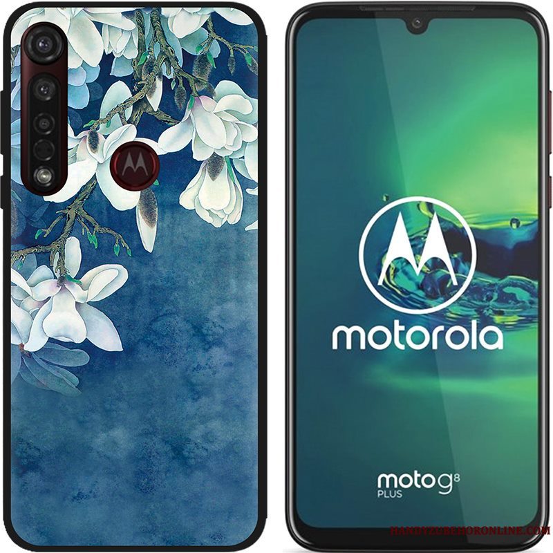 Etui Moto G8 Plus Cartoon Lyserød Nubuck, Cover Moto G8 Plus Kreativ Telefonsort