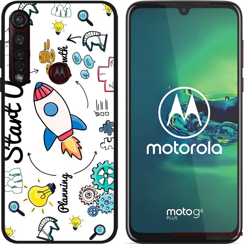 Etui Moto G8 Plus Cartoon Lyserød Nubuck, Cover Moto G8 Plus Kreativ Telefonsort