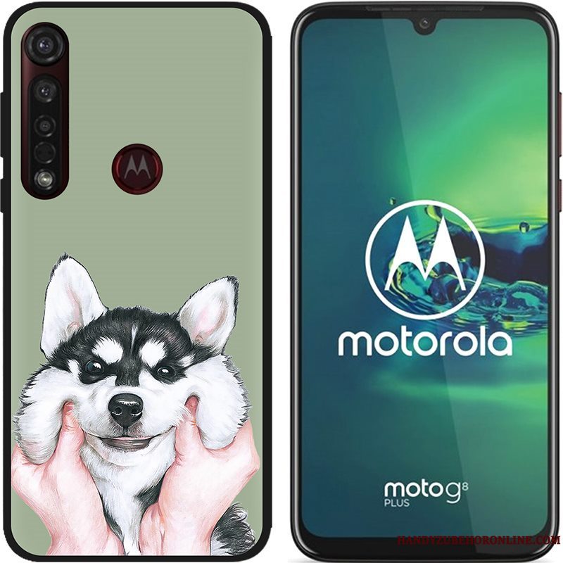 Etui Moto G8 Plus Cartoon Lyserød Nubuck, Cover Moto G8 Plus Kreativ Telefonsort