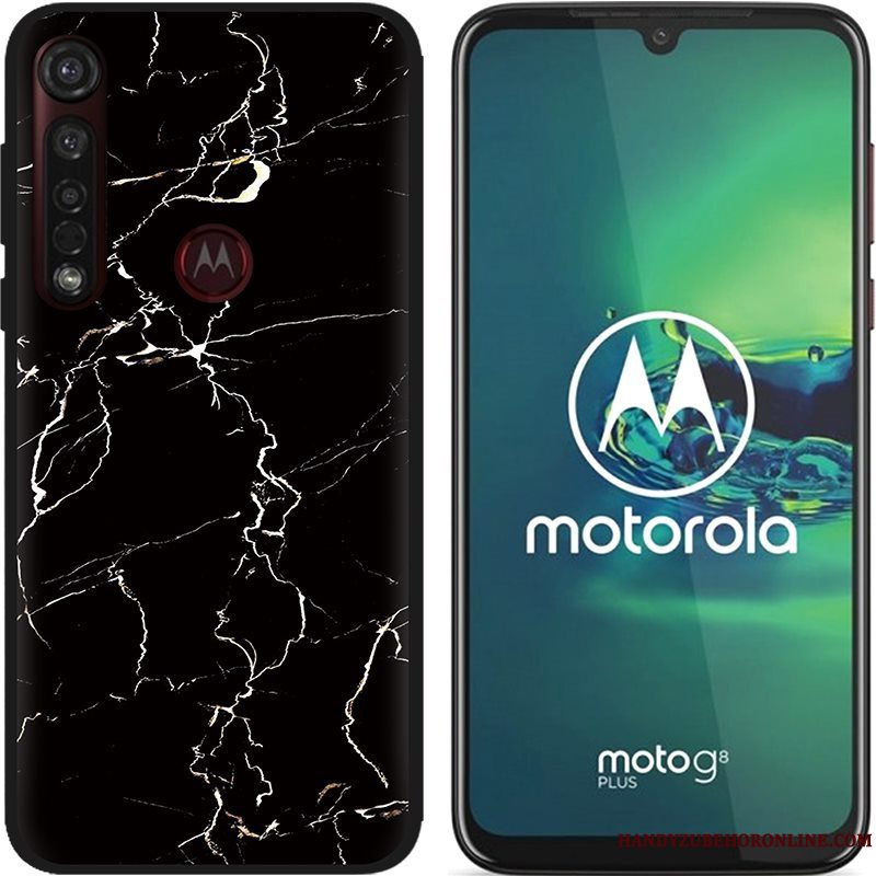 Etui Moto G8 Plus Cartoon Lyserød Nubuck, Cover Moto G8 Plus Kreativ Telefonsort