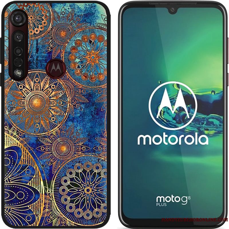 Etui Moto G8 Plus Cartoon Lyserød Nubuck, Cover Moto G8 Plus Kreativ Telefonsort