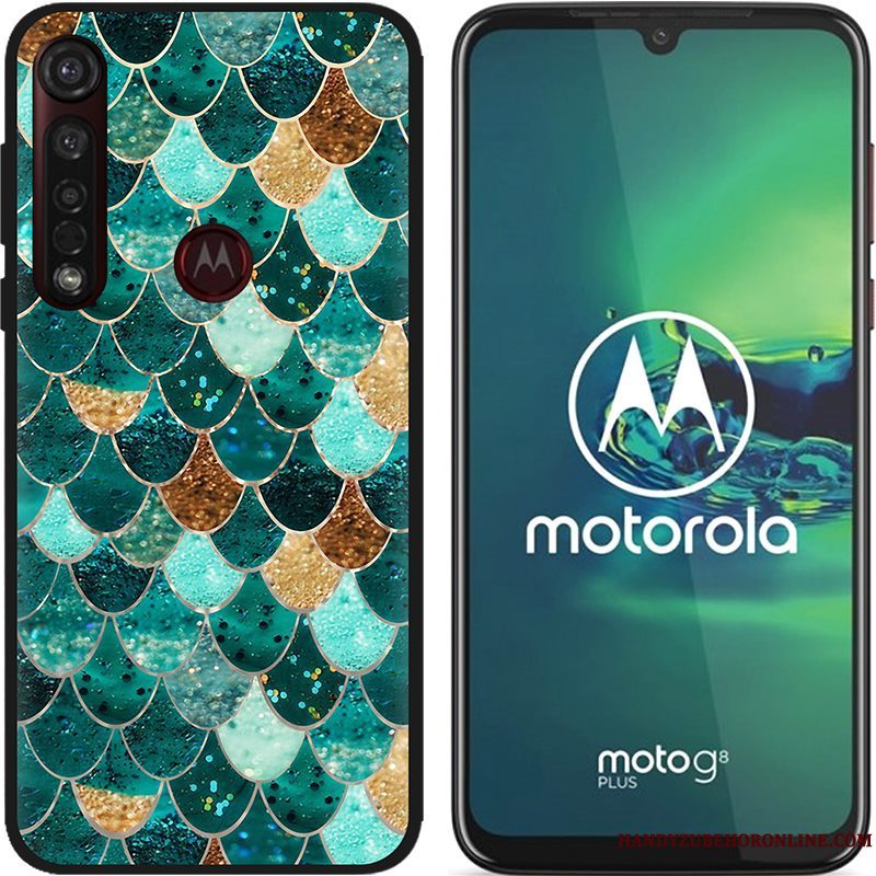 Etui Moto G8 Plus Cartoon Lyserød Nubuck, Cover Moto G8 Plus Kreativ Telefonsort