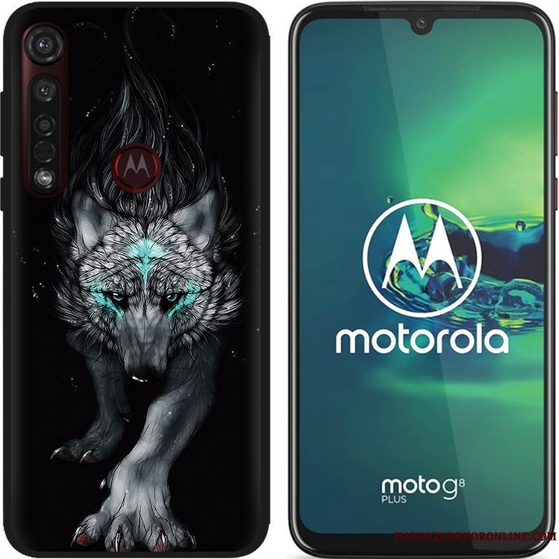 Etui Moto G8 Plus Cartoon Lyserød Nubuck, Cover Moto G8 Plus Kreativ Telefonsort