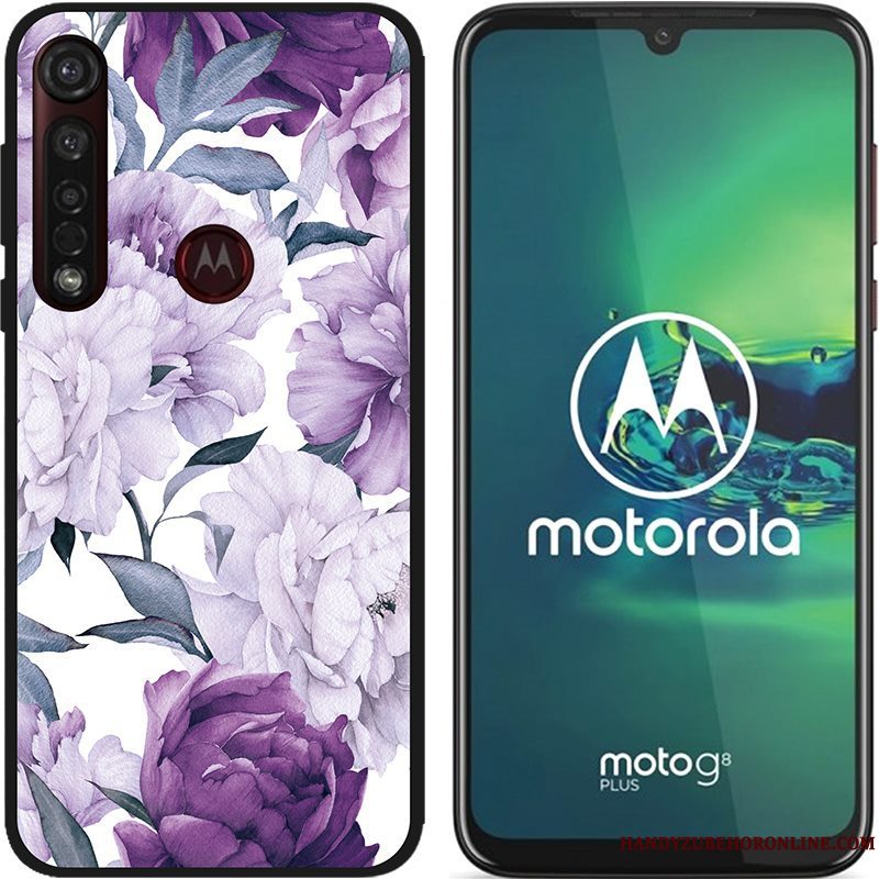 Etui Moto G8 Plus Cartoon Lyserød Nubuck, Cover Moto G8 Plus Kreativ Telefonsort