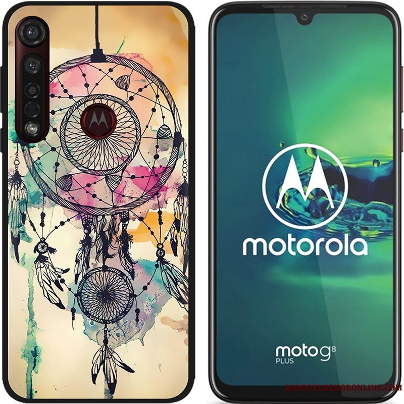 Etui Moto G8 Plus Cartoon Lyserød Nubuck, Cover Moto G8 Plus Kreativ Telefonsort