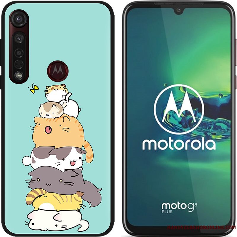 Etui Moto G8 Plus Cartoon Lyserød Nubuck, Cover Moto G8 Plus Kreativ Telefonsort