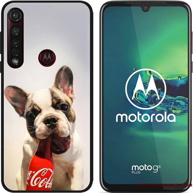 Etui Moto G8 Plus Cartoon Lyserød Nubuck, Cover Moto G8 Plus Kreativ Telefonsort