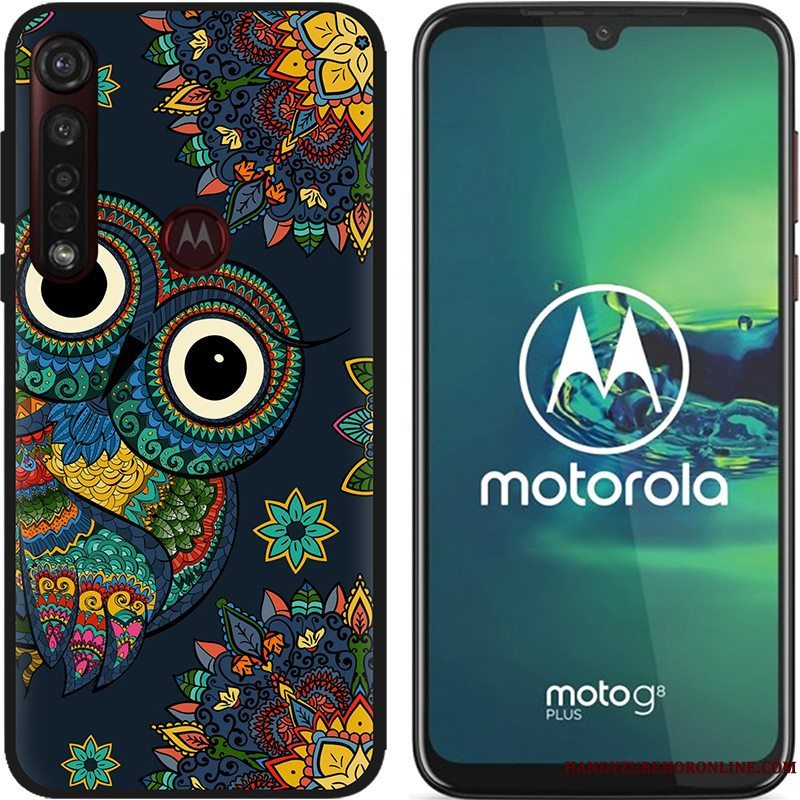 Etui Moto G8 Plus Cartoon Lyserød Nubuck, Cover Moto G8 Plus Kreativ Telefonsort