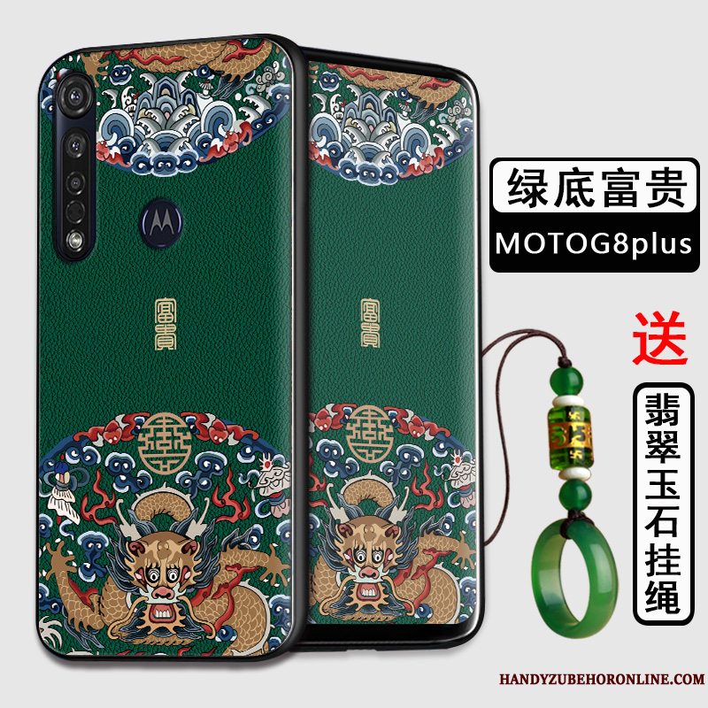 Etui Moto G8 Plus Tasker Telefonkinesisk Stil, Cover Moto G8 Plus Blød Anti-fald Sort