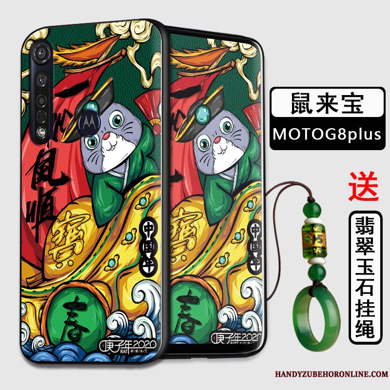 Etui Moto G8 Plus Tasker Telefonkinesisk Stil, Cover Moto G8 Plus Blød Anti-fald Sort