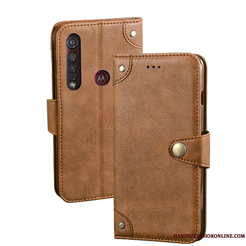 Etui Moto G8 Plus Vintage Sort Kort, Cover Moto G8 Plus Læder Telefon