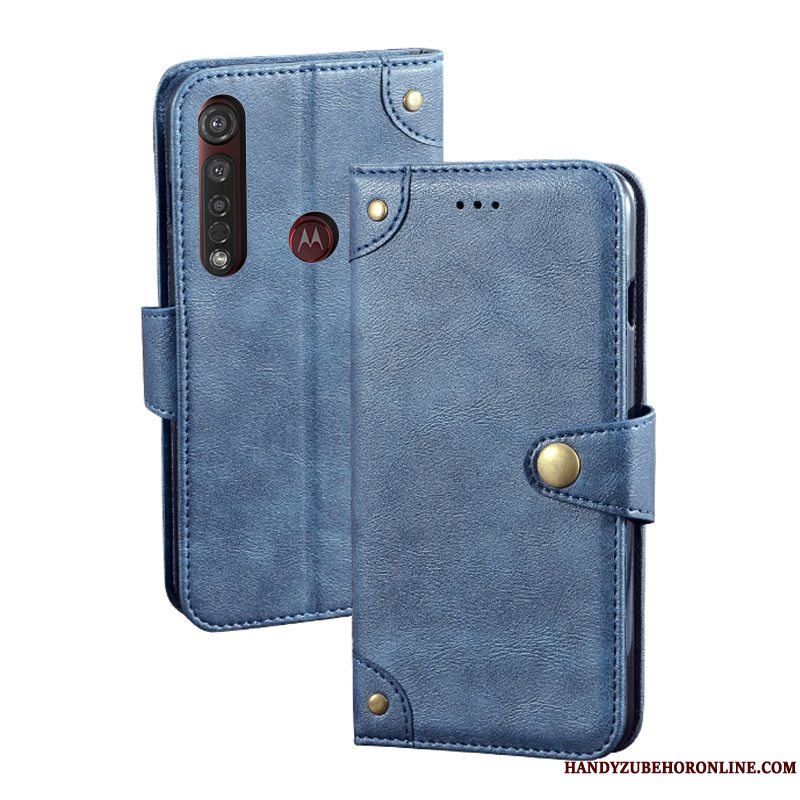 Etui Moto G8 Plus Vintage Sort Kort, Cover Moto G8 Plus Læder Telefon