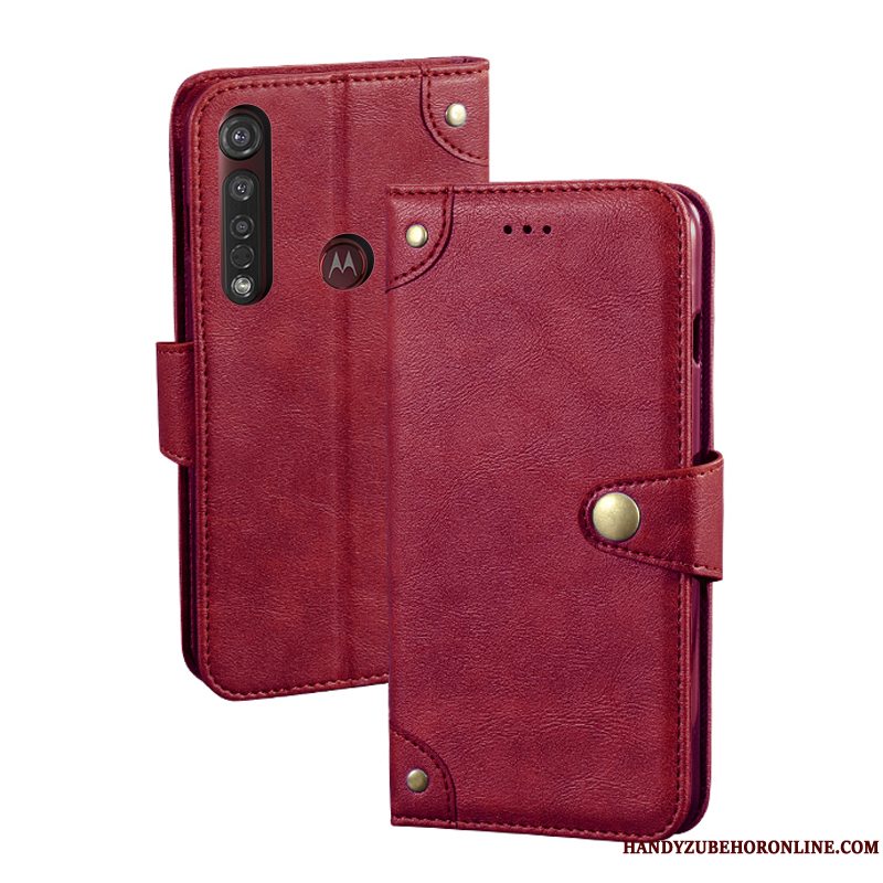 Etui Moto G8 Plus Vintage Sort Kort, Cover Moto G8 Plus Læder Telefon