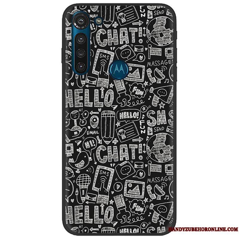 Etui Moto G8 Power Blød Lyserød Nubuck, Cover Moto G8 Power Malet Sort Pu