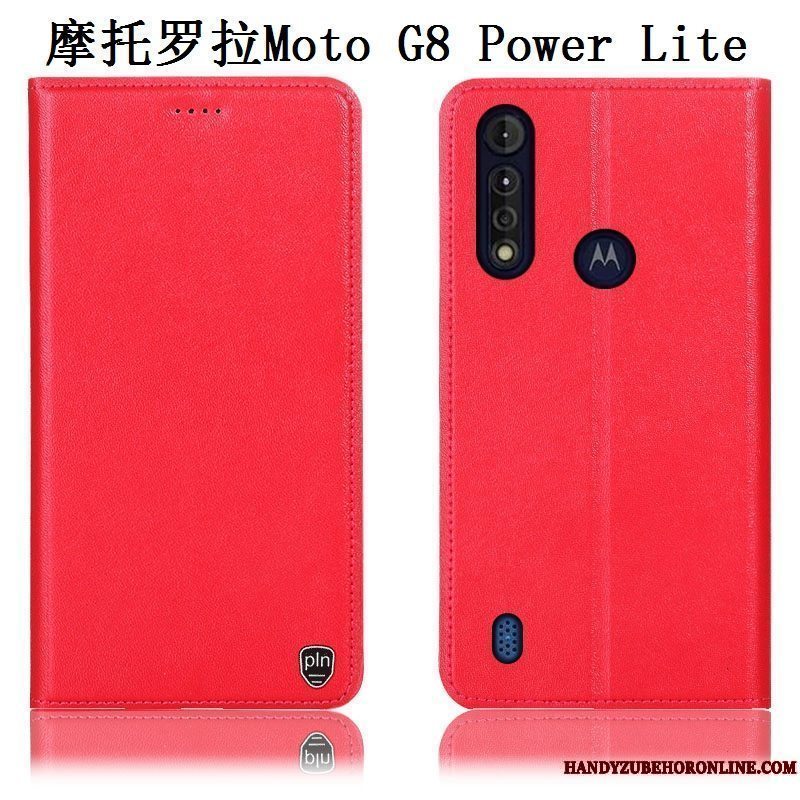 Etui Moto G8 Power Lite Læder Anti-fald Mønster, Cover Moto G8 Power Lite Folio Telefongul